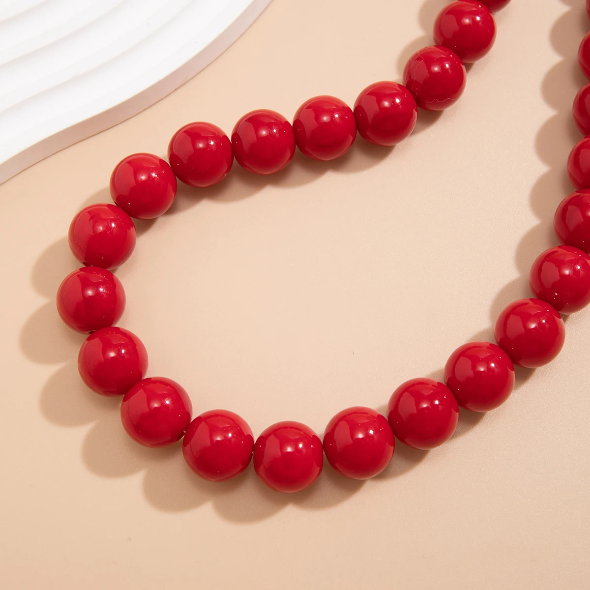 Salircon Gothic Simple Acrylic Red Black Big Ball Bead Chain Necklace Womens Y2K Korean Clavicle Trendy Party Jewelry 250704