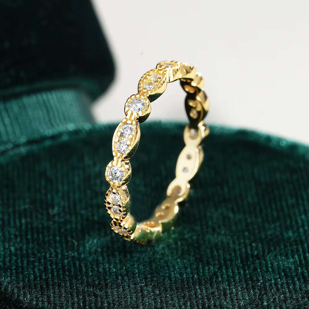 Trendy S925 Sterling Silver Moissanite Diamond Eternity Ring Gold Plated Womens Party Gift Jewelry