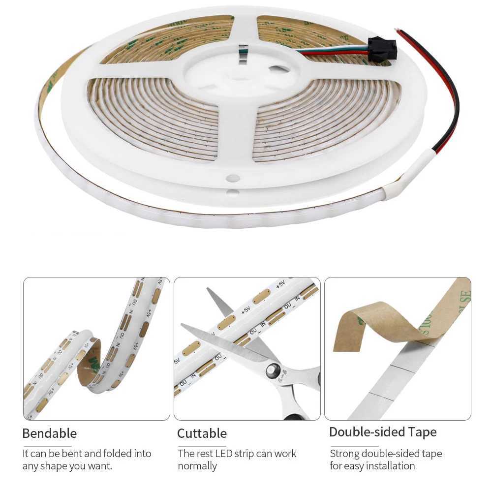 WS2812B Individually Addressable COB LED Strip 60 100 160Led/M High Density Flexible 5mm/10mm WS2812 RGBIC COB Light DC5V W250701