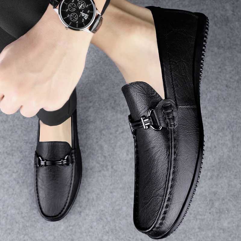 Fion Metal Buckle Loafers High Quality Men Cfortable Dress Shoes Breathable M Business Flats Off Casual Leather Shoes Y250707