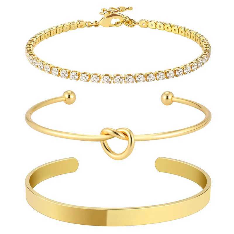 3pcs Stainless Steel Gold Plated Bracelets for Women Adjustable Jewelry Gifts Luxury Zircon Chain Bangles Jewelry Accessories XJ250707