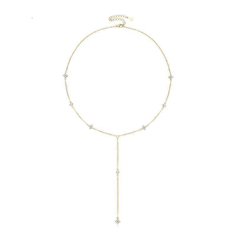 IOGOU Moissanite Flower Clover Drop Lariat Necklace for Women Y Shape Long Chain Sterling Sier Layered Trend Jewelry