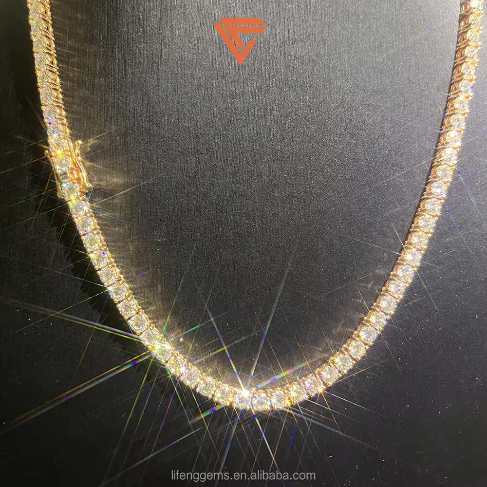 Ready to Ship 925 Sterling Silver Hip Hop Chain for Men Gold Plated VVS Moissanite Tennis Link Chain for Gift