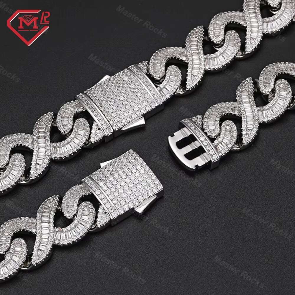 Customized Cuban Link Chain Infinity Shape Baguette Cut Hiphop Jewelry Moissanite Cuban Chain