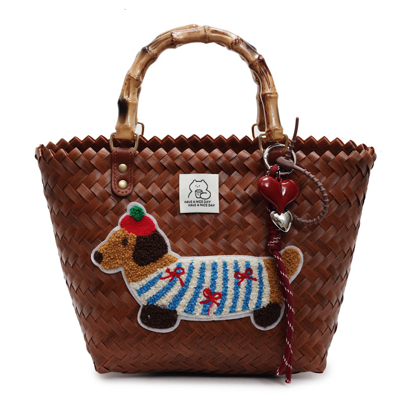 Free shipping designer Handwoven Bag for Women 2025 New Trend Dachshund Handbag Basket Bag Women Beach Vacation Tote Bag