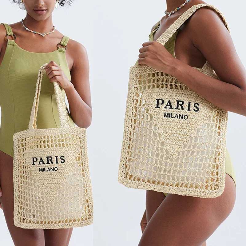 Fashion Hollow Out Straw Women Shoulder Bags Designer Letters Weave Lady Handbag Casual Handmade Summer Beach Bag Large Tote Bag Z250707