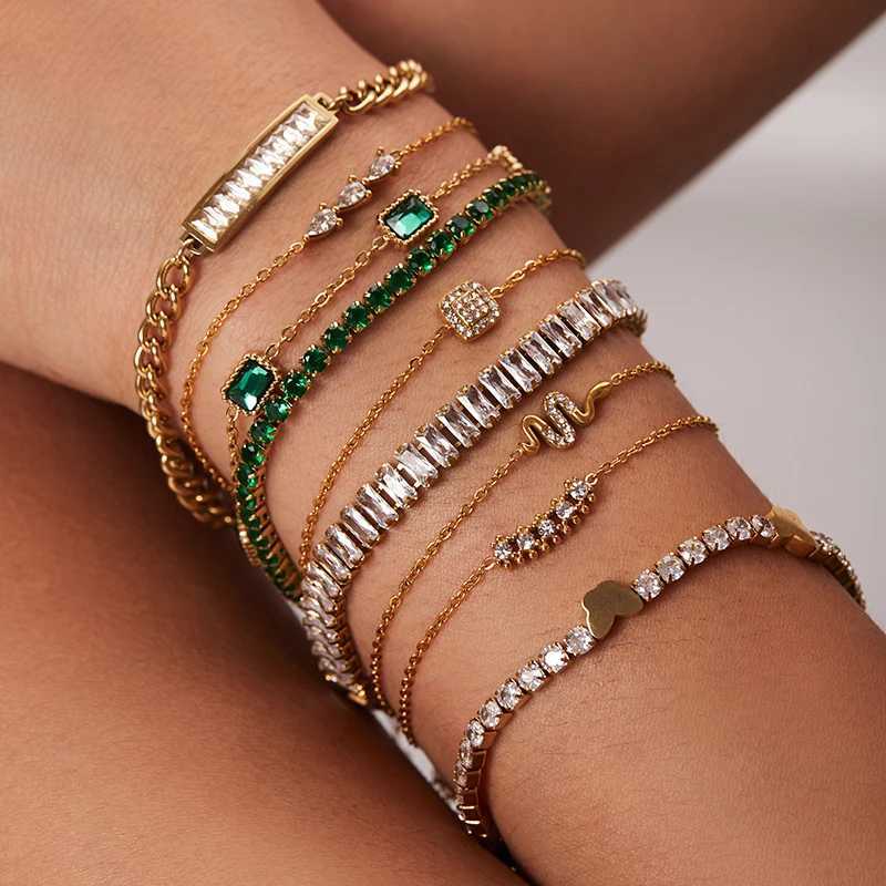 1world Maximalist Dipped With Cubic Zirconia Gemstones Stainless Steel Bracelet for Women Jewelry Gift Bracelet Waterproof Jewel XJ250707