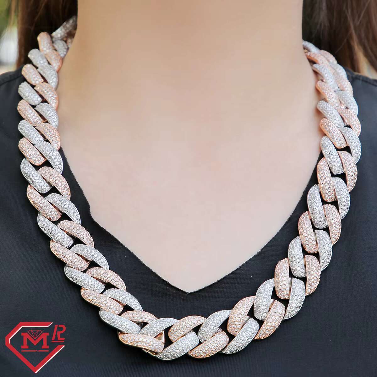 Two Tone Hiphop 16mm Cuban Link Chain 925 Silver Mixed Color Miami Vvs Iced Out Moissanite Cuban Chain