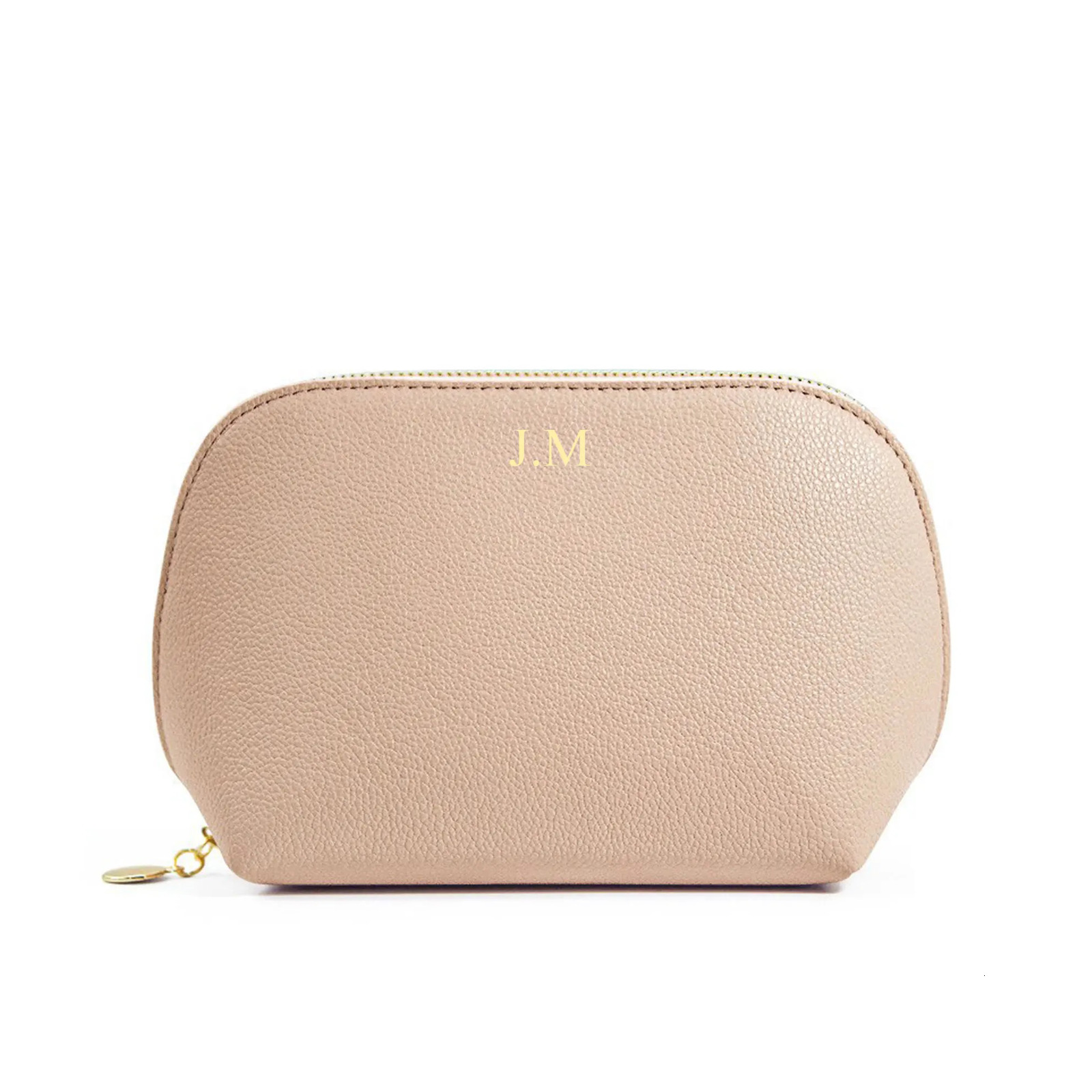 Customized Letters PU Leather Half Round Shell Makeup Bag Large Capacity High Beauty Travel Portable Womens Cosmetic Bag 250701