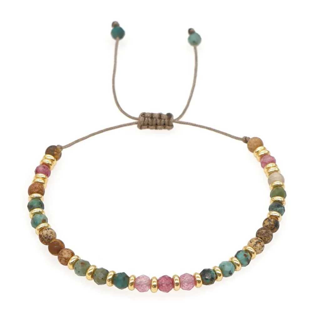 Multicolor Natural Stone Gold Spacer Beads Adjustable Beaded Bracelet for Women Casual Travel Accessories Bracelet Gift for Friends XJ250707