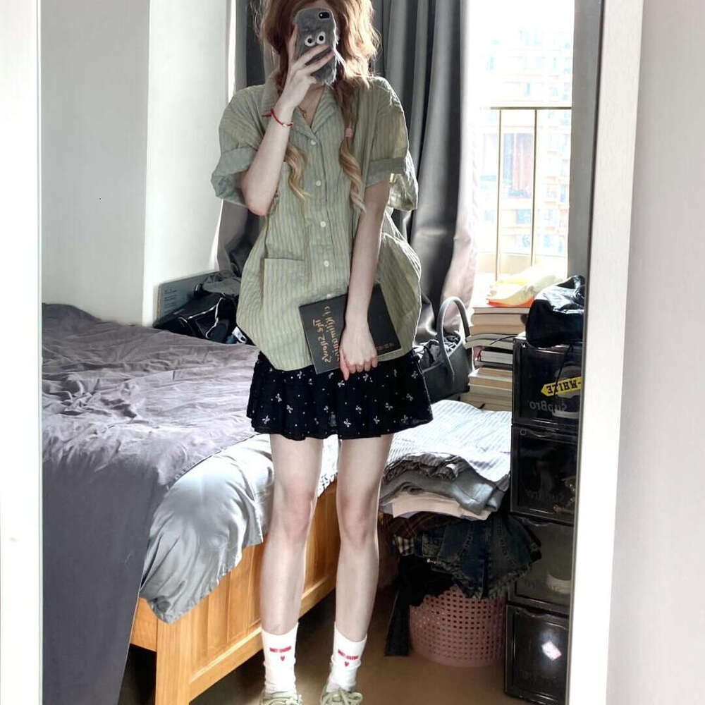 Striped Short Sleeve For Women Summer Loose Casual High-End College Style Shirt Jacket Ins B5