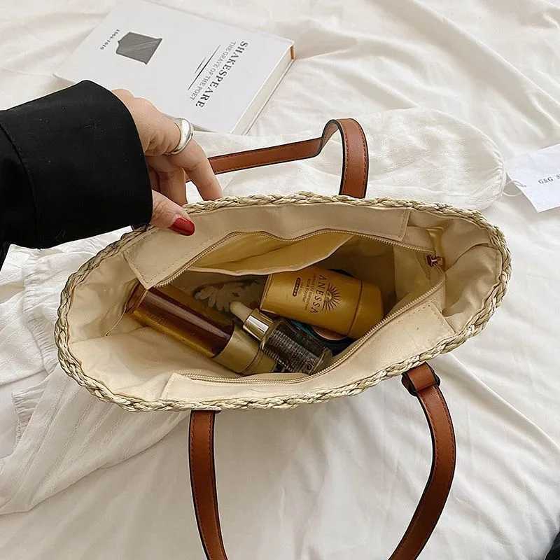 Casual Rattan Large Capacity Shopping Tote Designer Wicker Woven Women Handbags Summer Beach Bag Lady Travel Big Basket