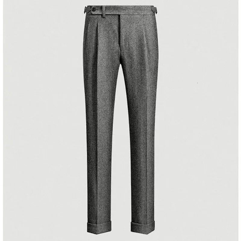 Fashion Naples Suit Pants Men England Style High Waist Business Straight Slim Trouser Autumn Winter Woolen Vintage Gurkha Pant 250707