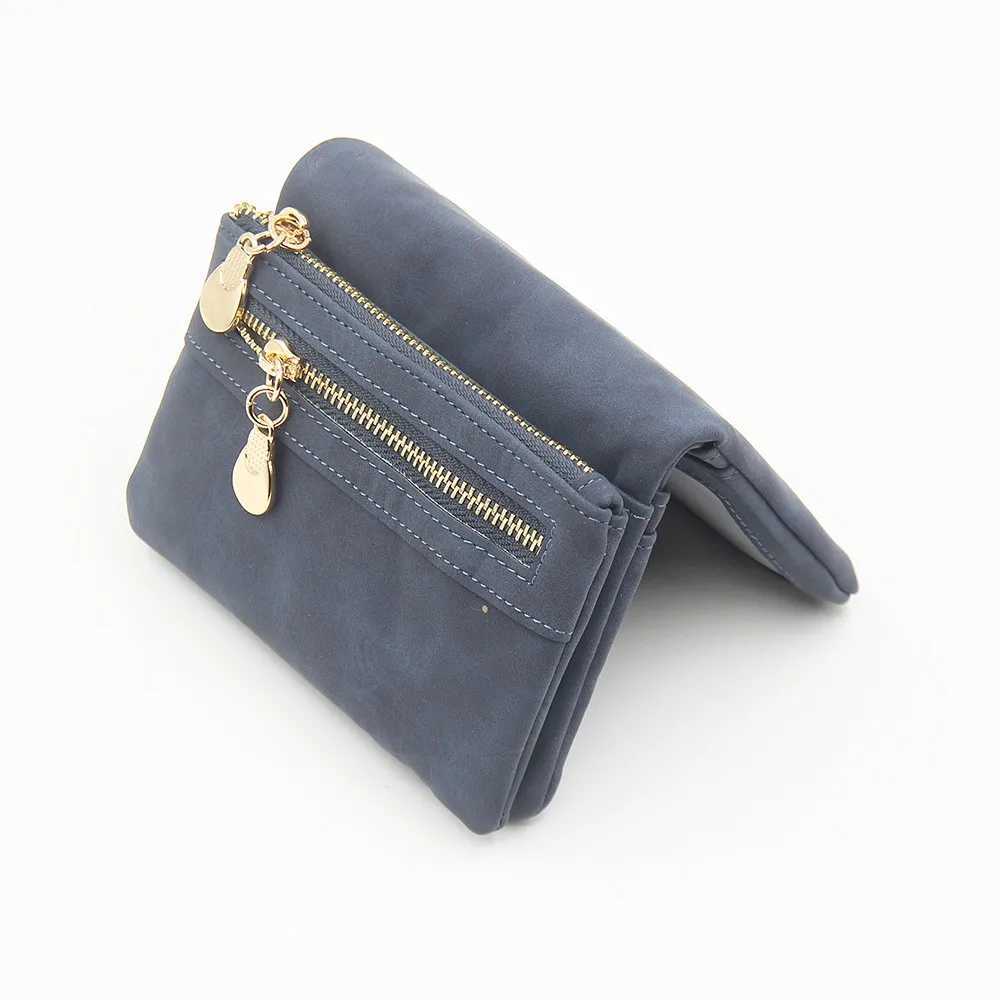 New purse for women short European and vintage frosted double zipper multi-functional folding expandable womens handbag Y250707