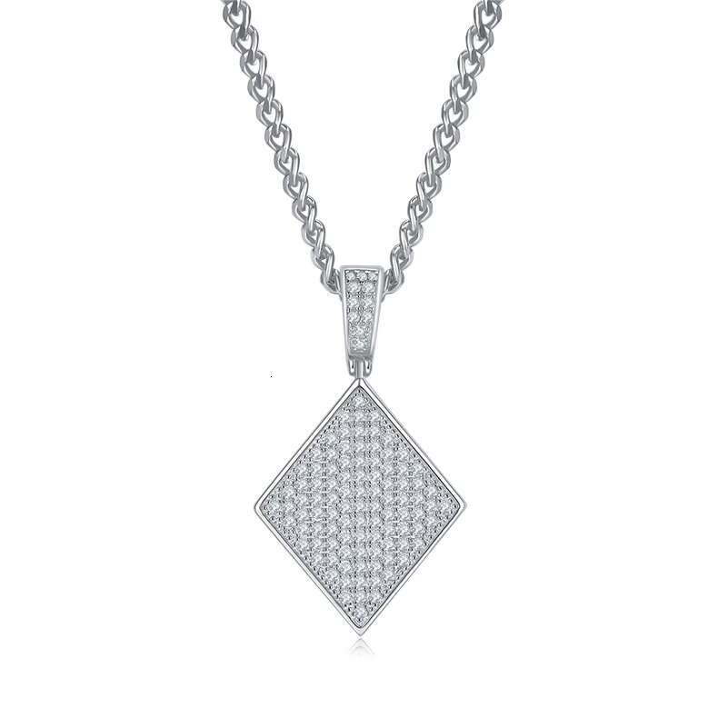 Small Niche Full Diamond S925 Silver Inlaid Moissanite Necklace Diamond Explosive Hip-Hop Block Pendant
