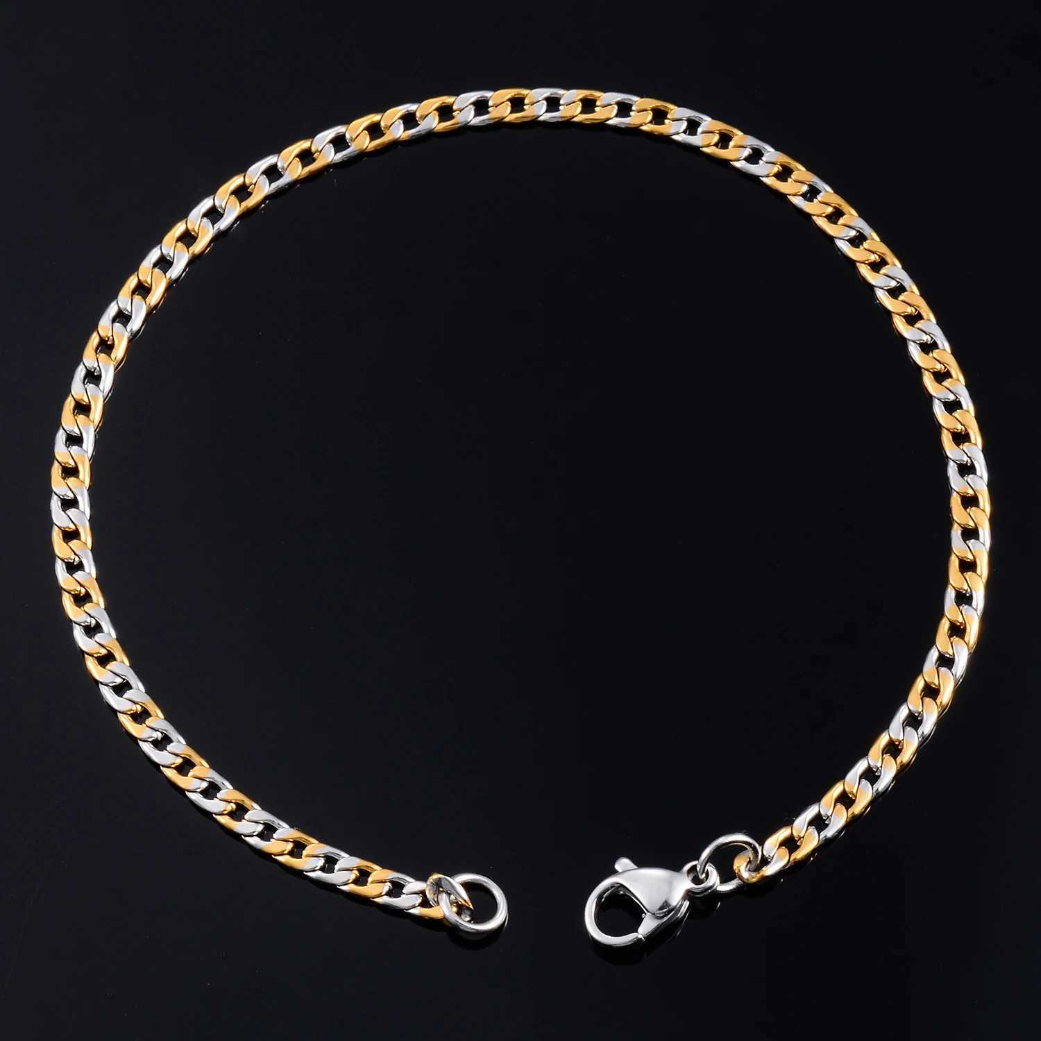 1pc Stainless Steel Cuban Link Chain Mens Bracelet Silver and Gold Color For Punk Men Women Fashion Jewelry XJ250707