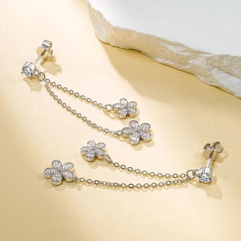 Anziw 4mm D Drop Earrings for Women S925 Silver Chain Star Flowers Pendant Stud Earrings Daily Wear Wedding Jewelry 250701
