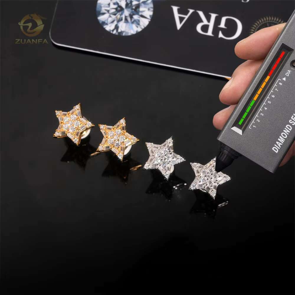 Pass Diamond Tester Silver 925 Popular Star Iced Out Hip Hop Moissanite Diamond Earrings