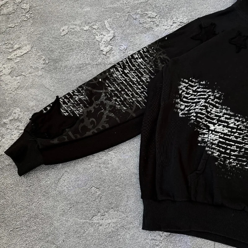 Gothic skull geometric pattern print versatile casual hoodies men Y2K hip-hop street clothing rock and roll oversized sweatshirt 250707