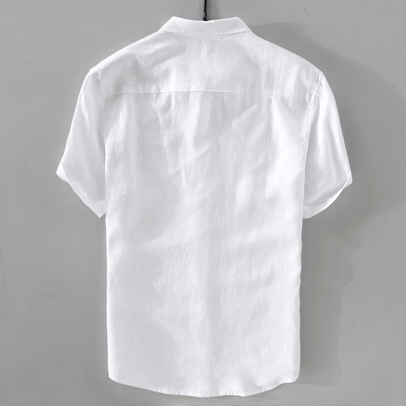 100% Linen Short Sleeve Shirt Men Cotton Linen Clothing Top Casual Summer Half Sleeve Shirt Loose Style Square Collar 250704