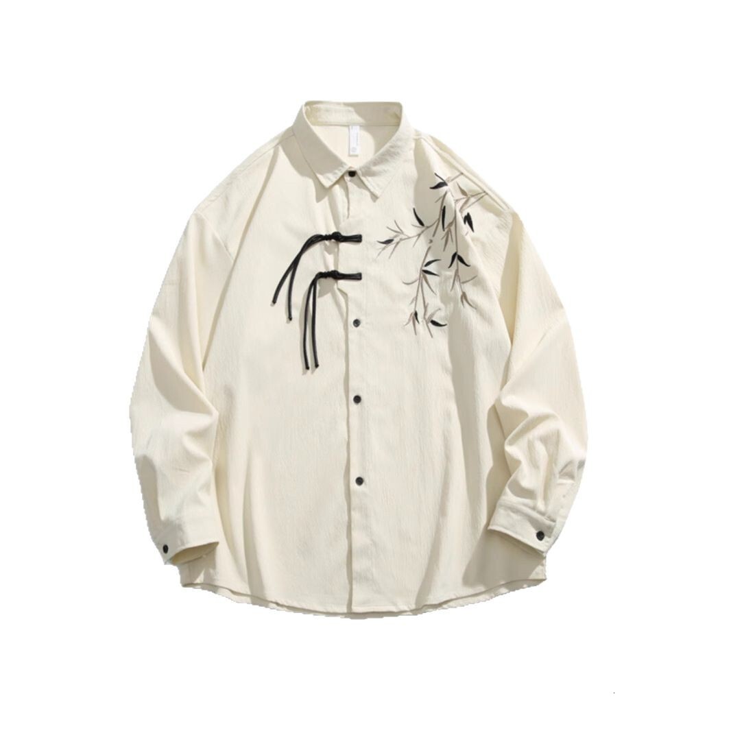 Chinese Style Green Bamboo Embroidery Long Sleeve Shirt For Men Engagement And Marriage Certificate Outfit New Chinese Designer Short Sleeves Style Sp