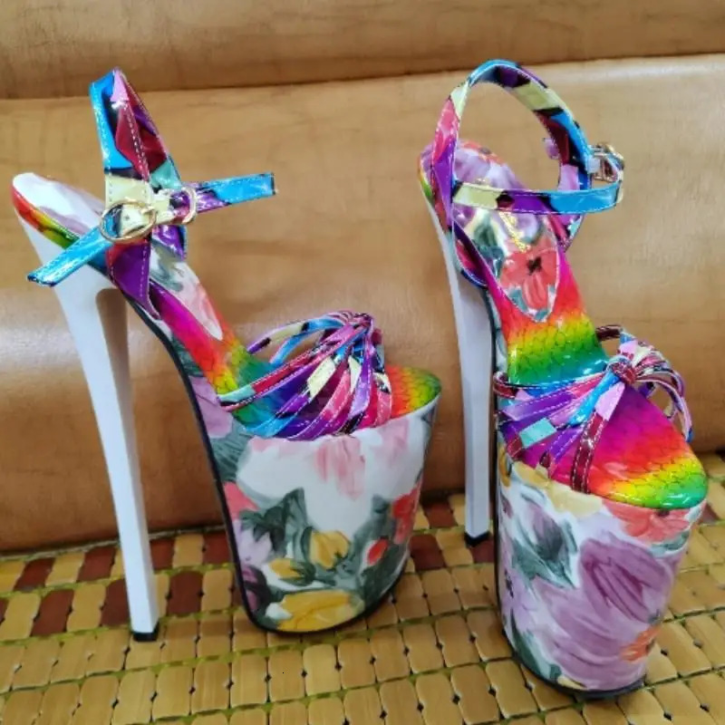 Summer 19cm Metal Thin High Heels Sandals Female Platform Womens Shoes N Band Steel Pipe Dance Buckle SM Stripper Pumps 250703