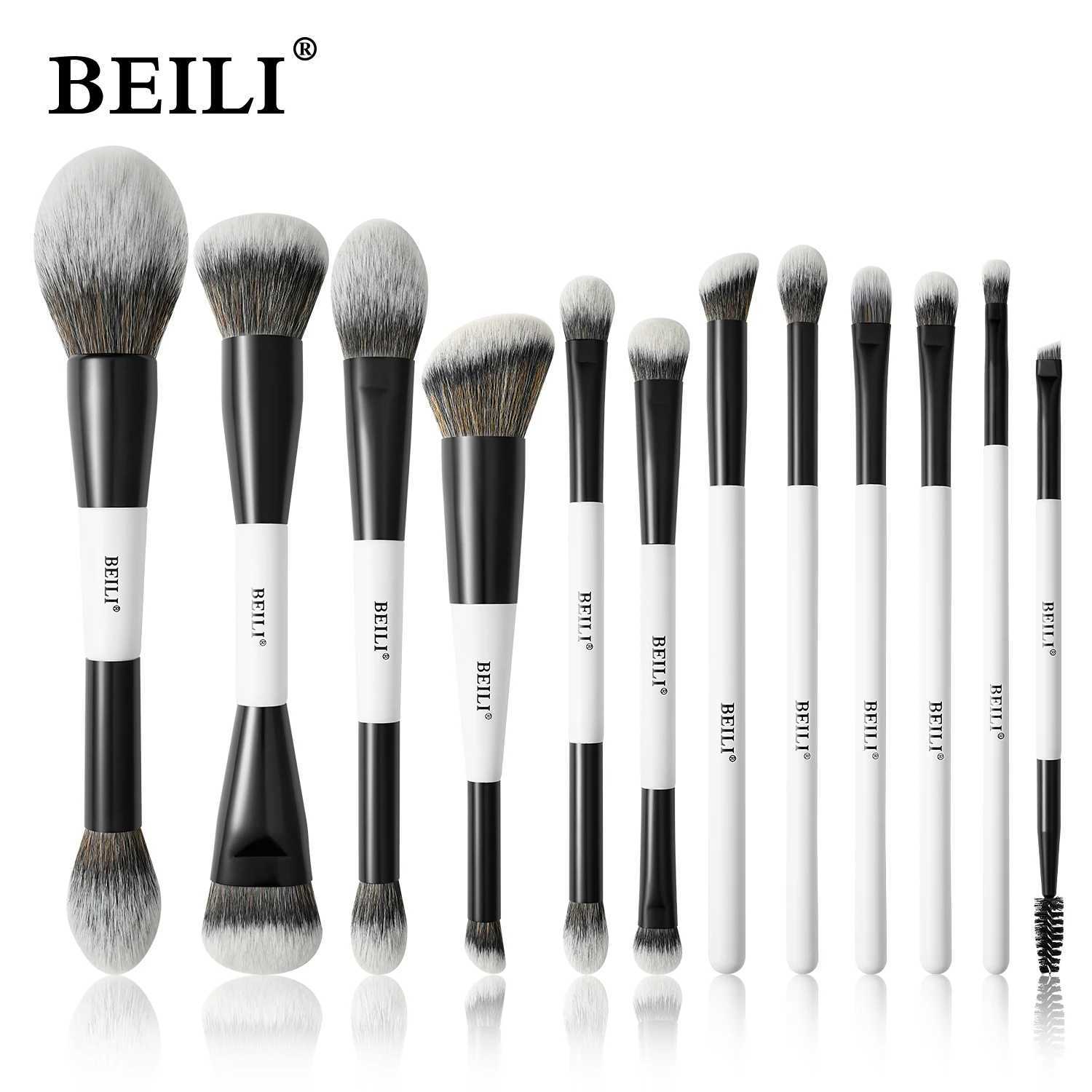 BEILI Professional Makeup Brushes Set 12 PCS Vegan Double-ended Foundation Contour Bronzer Eyeshadow Brush Travel Cosmetic Tool W250707