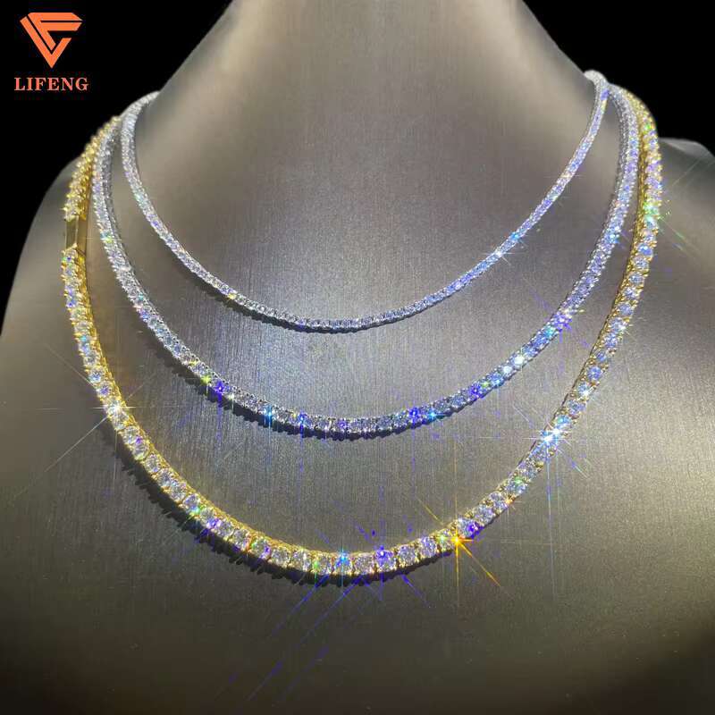 VVS Moissanite Diamond Tennis Chain Bracelet Necklace 3mm 4mm 5mm 6mm 925 Sterling Silver Iced Out Tennis Chain Jewelry Charm