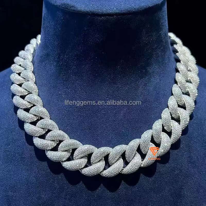 15mm 7-Row Cuban Chains VVS Moissanite Diamond Hip-hop White Yellow Gold Plated Necklace Jewelry for Gifts Engagements Parties