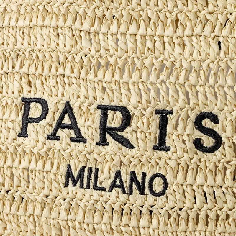 2025 Womens Fashion Splicing Straw Woven Handbag Casual Alphabet Paper Woven Handbag Shoulder Bag Z250707