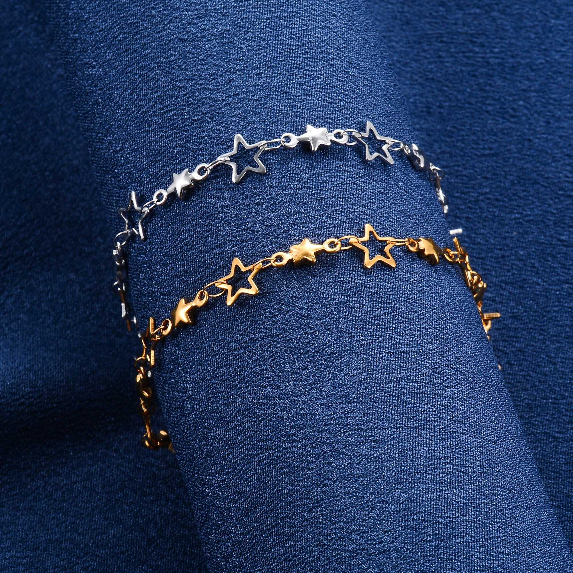 7mm Cute Stainless Steel Star Bracelet Link Hand Chain for Women Girl Handmade Gold Color Wristband Anklets Metal Jewelry Gift XJ250707