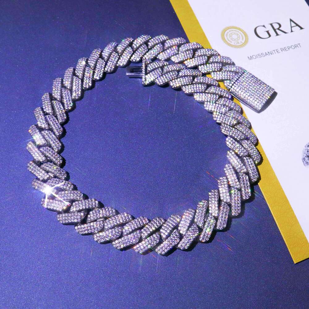 14K Gold Plated Moissanite Miami Cuban Link Chain Hip Hop Fine Jewelry 925 Sterling Silver 19mm Necklace Men Bracelet