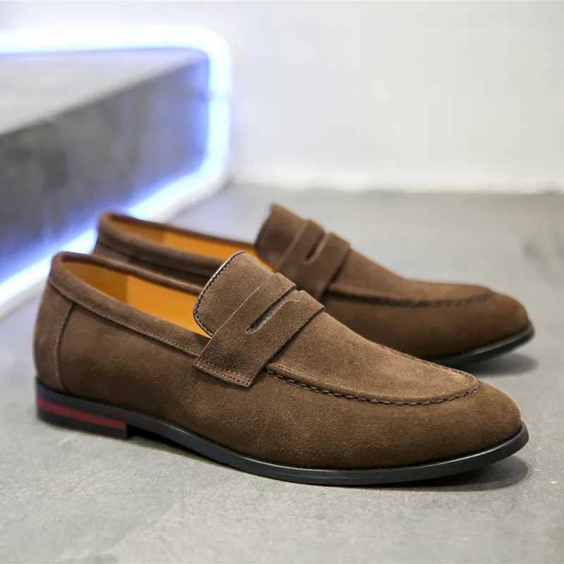 Fion Mens Casual Shoes Suede Genuine Leather Mens Slip-on Light Cfortable Driving Loafers Men Party Wedding Flat Y250707