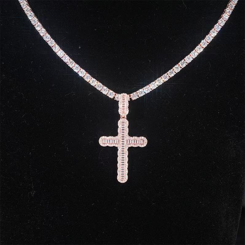 ZUANFA S925 Silver Moissanite Hip Hop Cross Pendant Second Over Test Diamond Pen