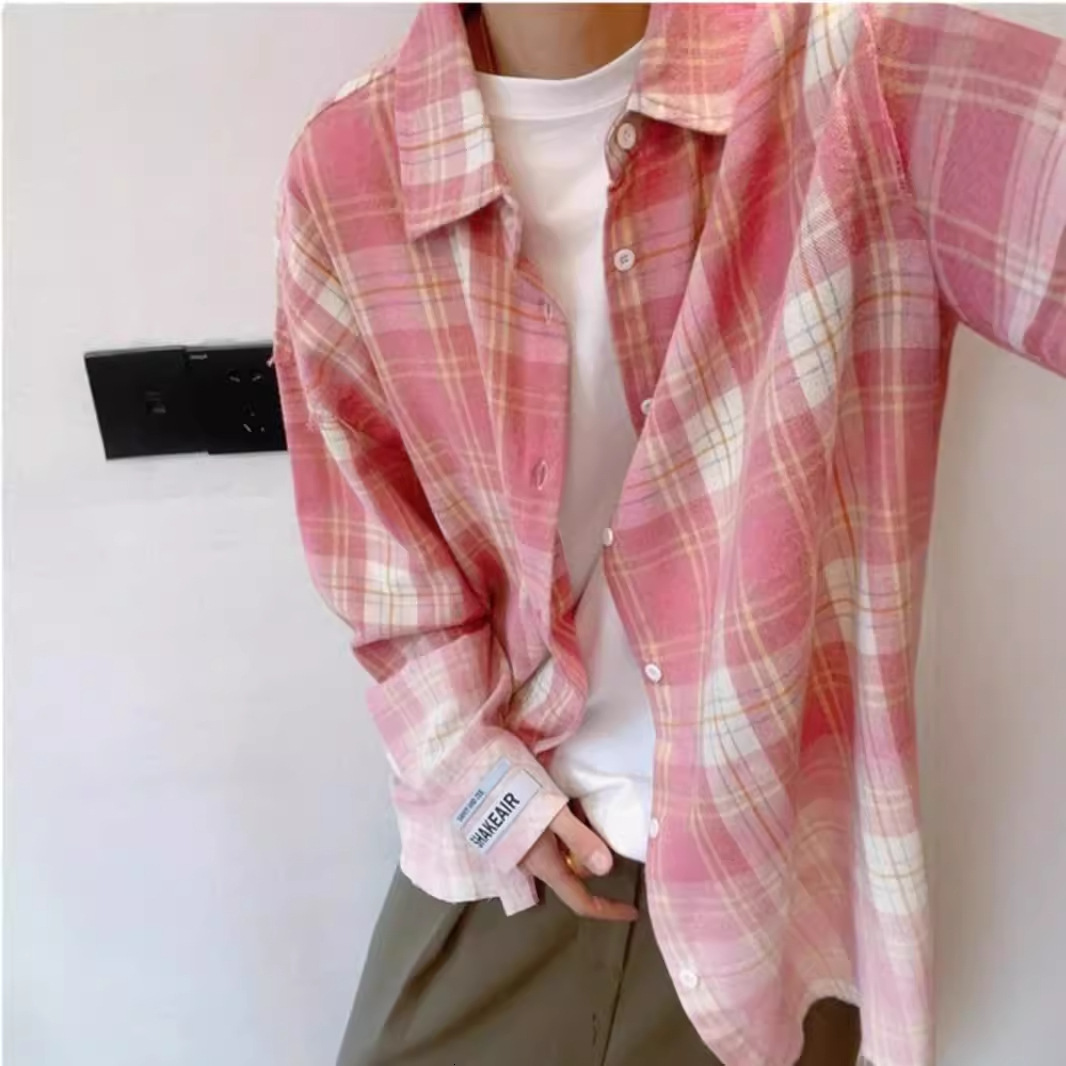 Blue Plaid Shirt For Men High-end Designer Short Sleeves Summer Youth Style Long Sleeve Shirt Summer Sun Protection Thin Jacket