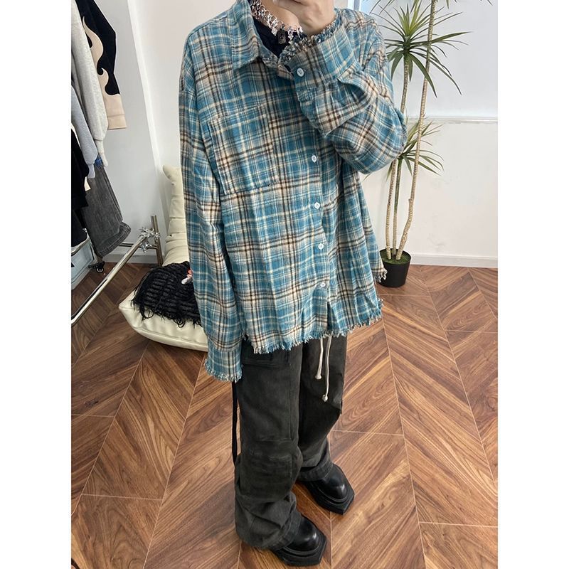 Flannel Cleanfit Plaid Shirt Men's Spring And Autumn American Retro Vintage Shirt Designer Short Sleeves Couple's Jacket