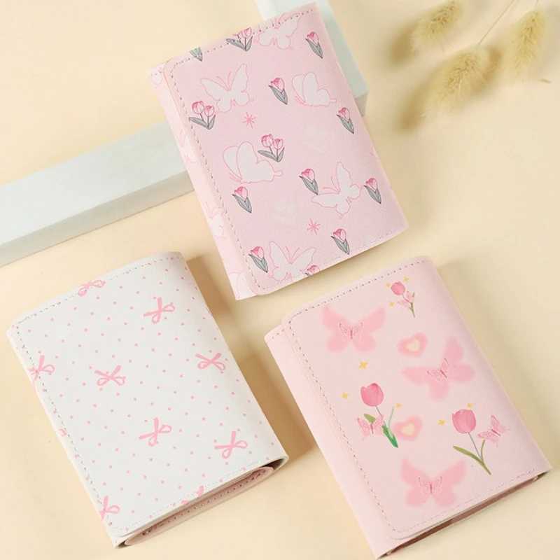Cute Flower Bow Wallet Wen Sweet Three Fold Purse Card Holder for Girls Portable Travel Coin Pouch Photo Card Bag Y250707