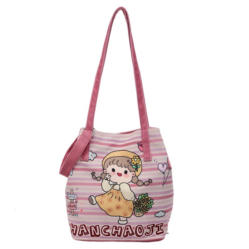 Free shipping designer Japanese Style Cute Canvas Bag for Women Summer New Cartoon Casual Shoulder Bag Large Capacity Class Bag Crossbody Mommy Bag