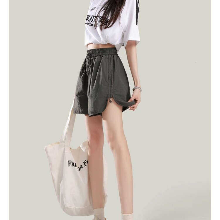 Gray Cargo Shorts For Women Summer New Design Korean Style Loose Drawstring High Waist Petite Casual Pants B5