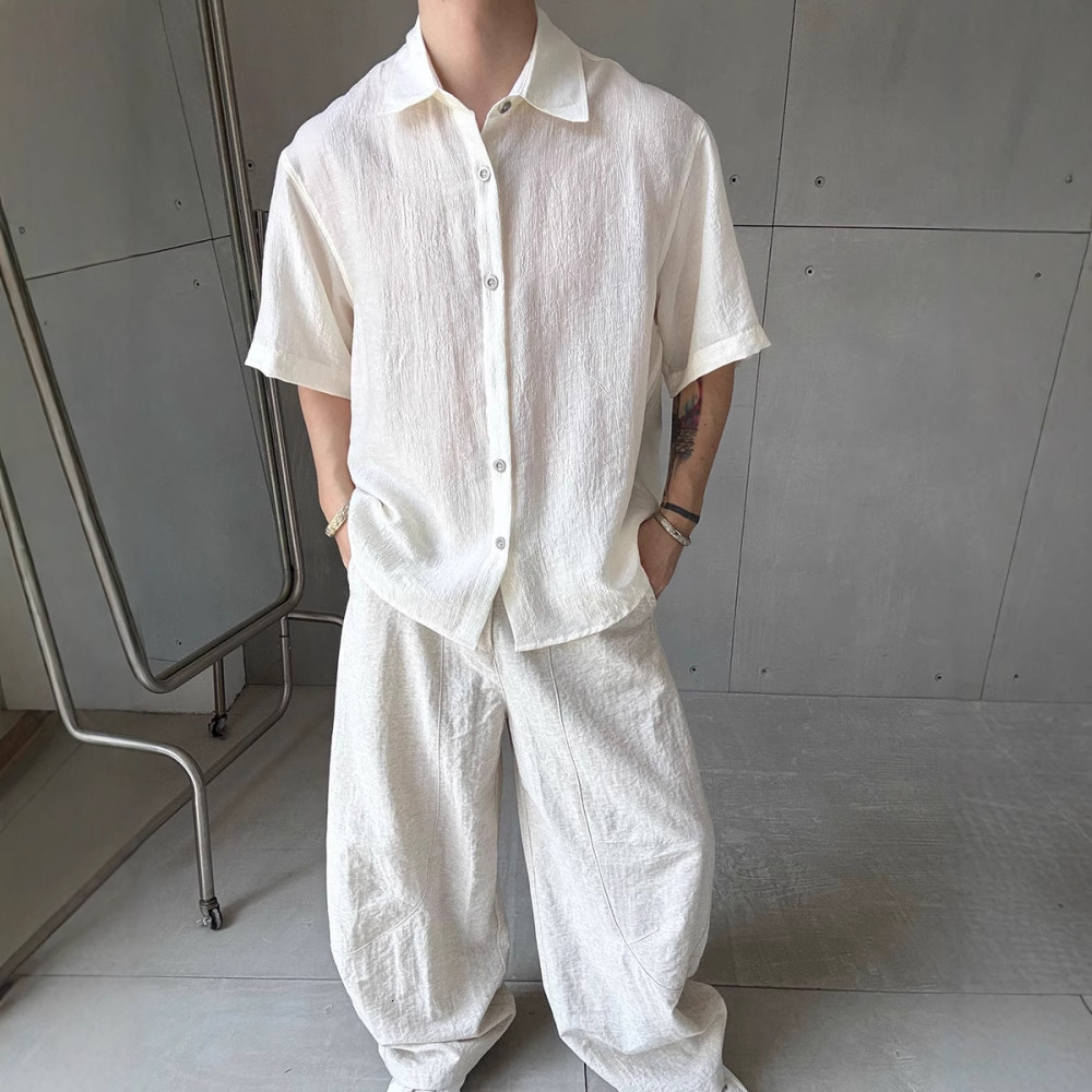 Factory Direct Supply Textured Old Money Style Summer New Designer Short Sleeves Lazy Style Shirt Men Vacation Casual Loose Short Sleeve Shirt