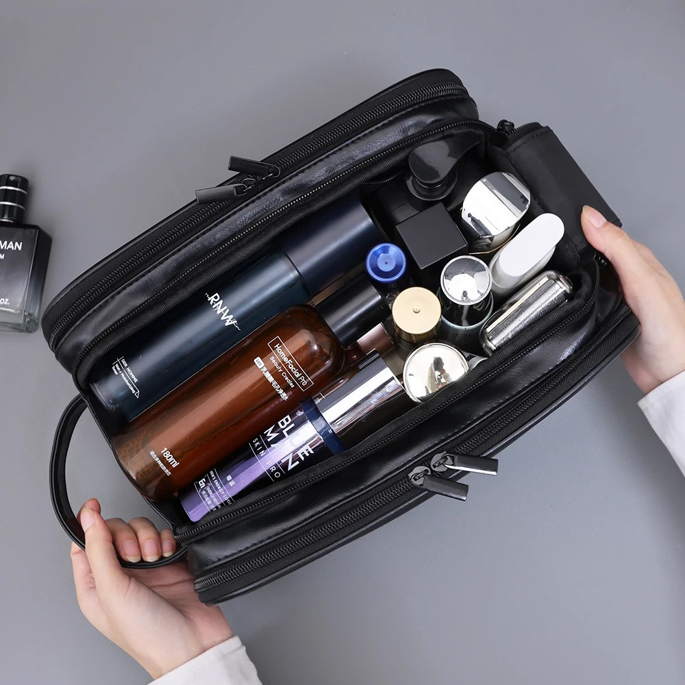Multi Pockets PU Toiletry Bag For Women Men Travel Essentials Makeup Bag Waterproof Hanging Bag Cosmetic Washing Organizer Bag 250701