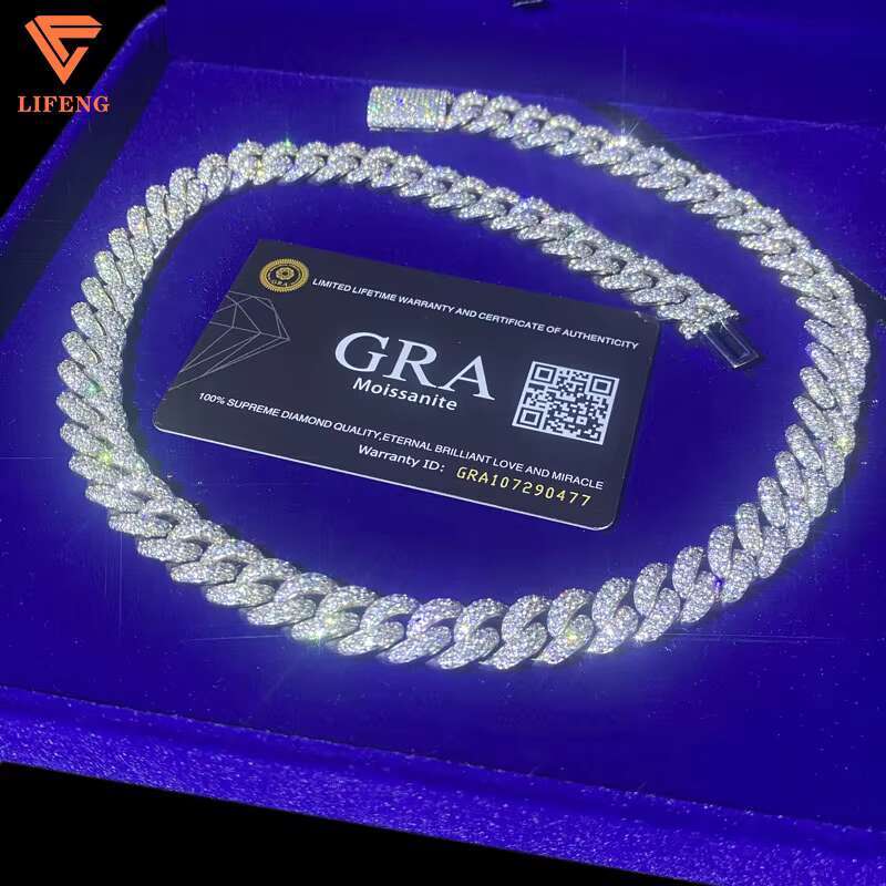 Lifeng Jewelry Hip Hop Cuba Link Chain Full Round VVS Moissanite Diamond Miami Iced Out Cuban Chain Necklace for Hiphop Men
