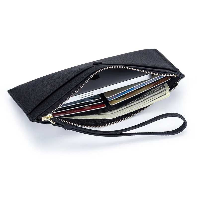 Genuine Leather Wen LG Wallet Fem Wallets Ladies Cluh Cow Leather Coin Purse Holder Wrist Phe Purse Y250707