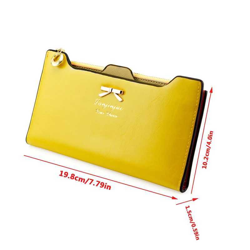 Fi Cute Bowknot Lg Wallet Zipper Mti-card Cluh Coin Mey Purse Wens PU Leather Phe Handbag Y250707