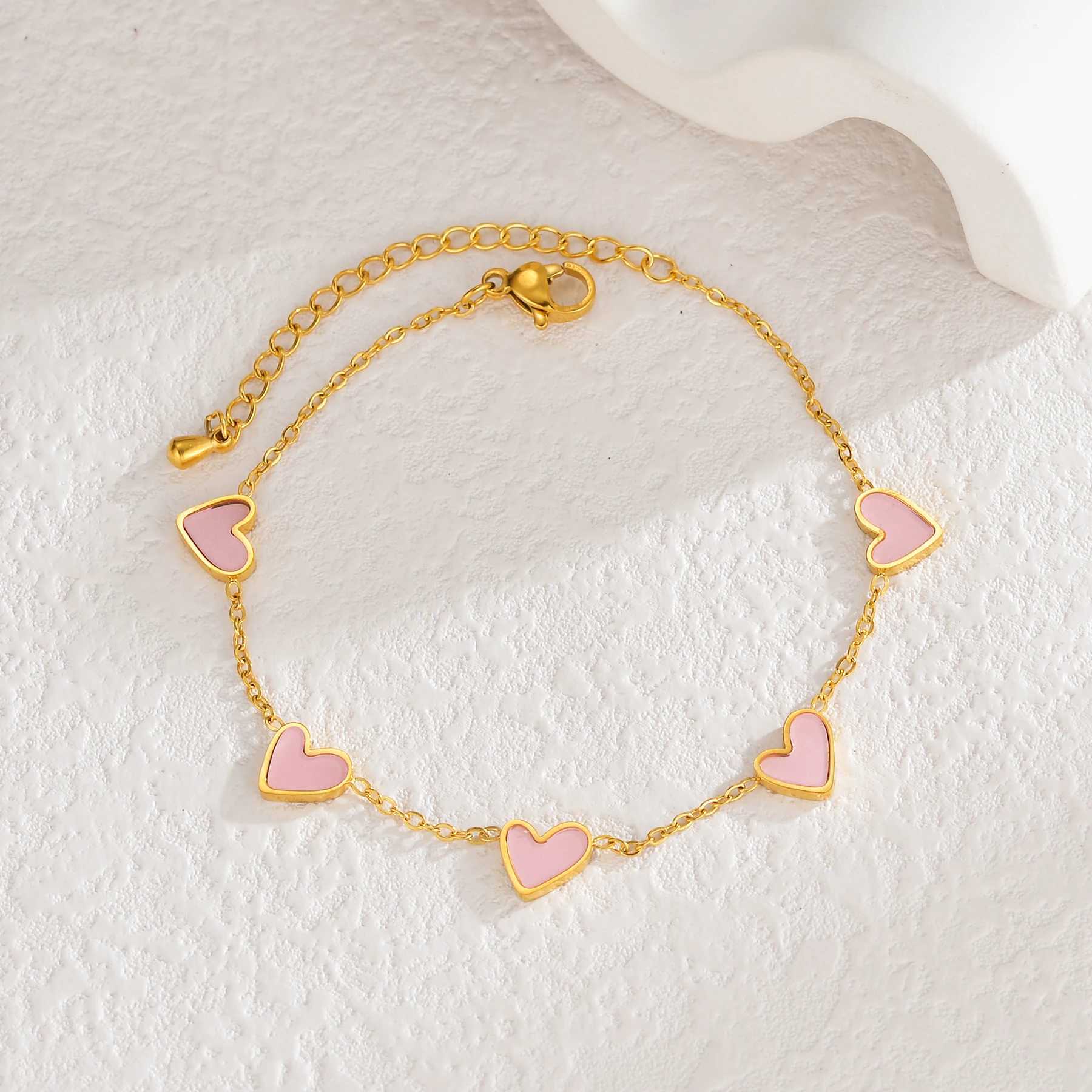 Trend Gold-Plated Stainless Steel Bracelet for Women Multi-Color Oil Drop Heart-Shaped Design Gorgeous Personality Jewelry GiftsXJ250707