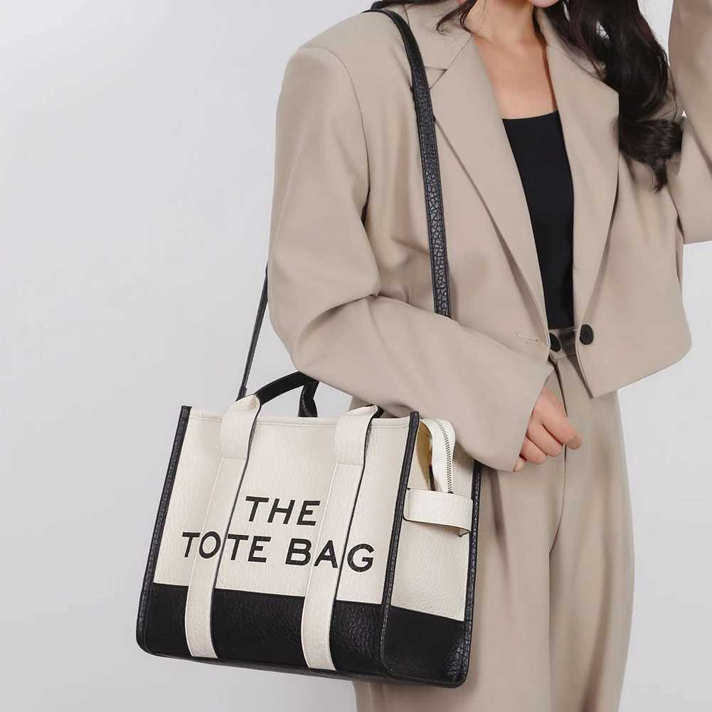 PU Leather Women Handbags Letter Commute Bag Casual Large Capacity Adjustable Strap Simple Portable for Weekend Va ion