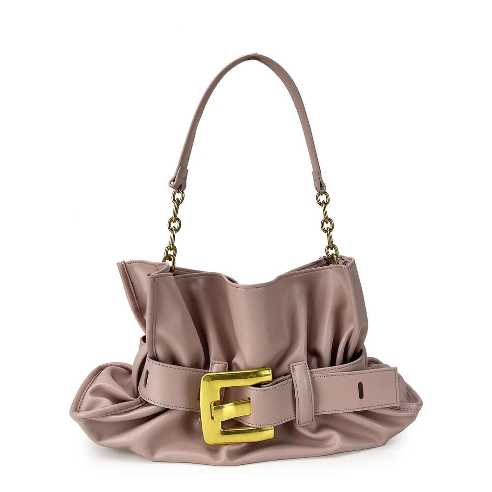 Summer New Fashion Women s Pleated Cloud Handbag with Metal Chain Strap and Eye catching Square Buckle
