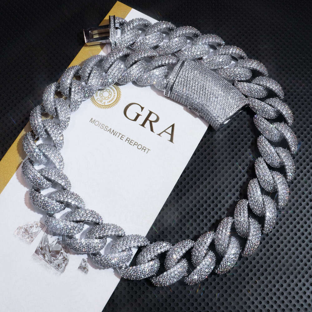 Popular 22mm Fine Jewelry 925 Sterling Silver Iced Out VVS D ColorMoissanite Diamond Cuban Link Chain Men