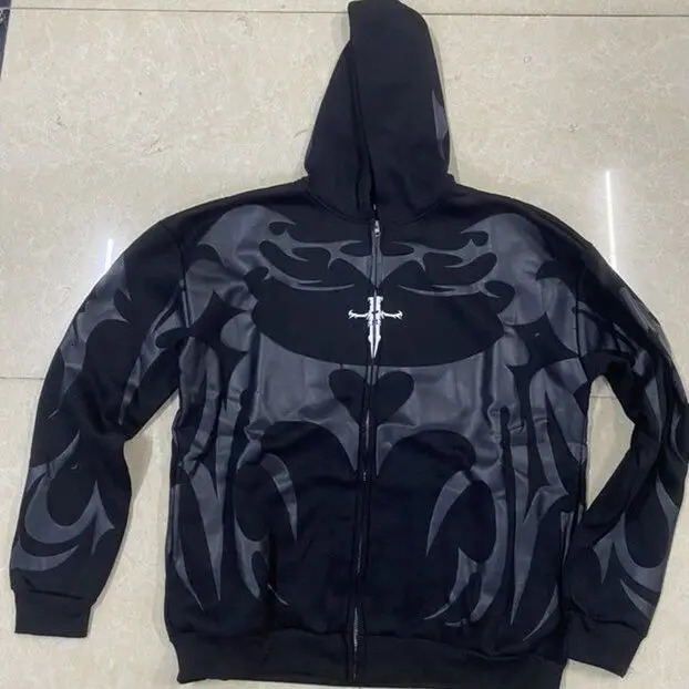 American Street Personalized Foam Printed Hoodie Y2K Retro Trendy Zipper Hoodie Men Hip hop Gothic Harajuku Loose Sweatshirt 250707