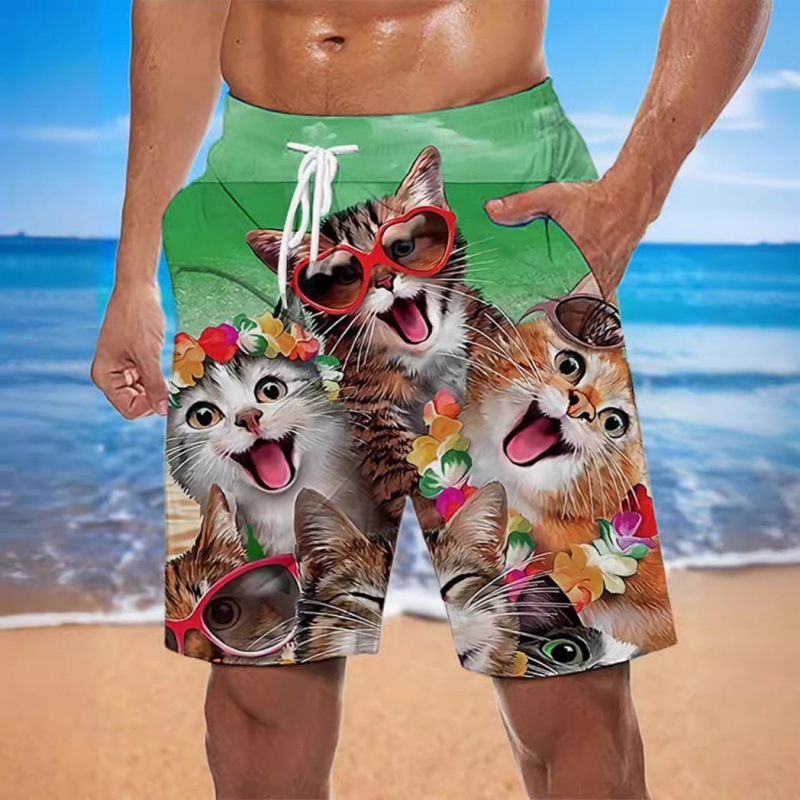 Designer Men's Loose Beach Shorts Summer Surfing Shorts 3D Printed Cat Pattern Casual Sports Shorts Fashion Trend Free Shipping